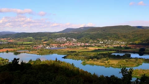 The werratal lake in germany from above 4k video Stock Footage 346816855