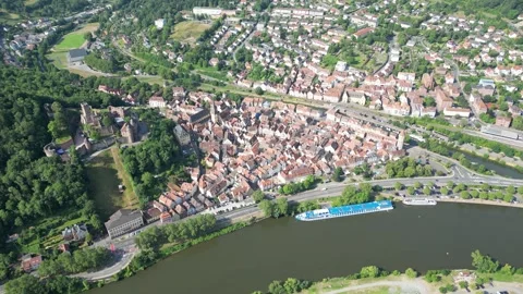 Wertheim Castle an Old Town - Circle-Left-Clip Stock Footage 245344441