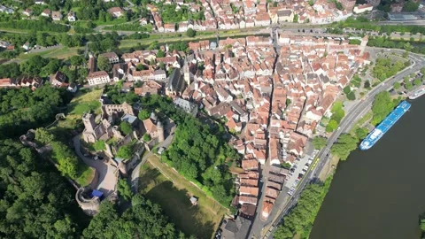 Wertheim Castle an Old Town - Circle-Right-Down-Mov-Clip Stock Footage 245347467