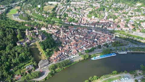 Wertheim Castle an Old Town - Circle-Right-Clip Stock Footage 245348290