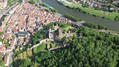 Wertheim Castle an Old Town - Circle-Right-Clip Stock Footage 245348784