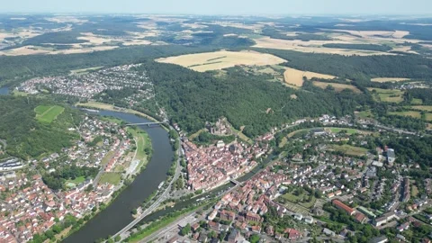 Wertheim Castle an Old Town - Down-Mov-Clip Stock Footage 245592236