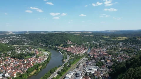 Wertheim Castle an Old Town - Up-Move-Clip Stock Footage 245590328