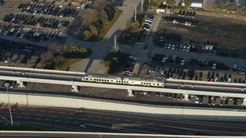 Wescam YYZ UP Express Train Solo Aerial Stock Footage 76480055
