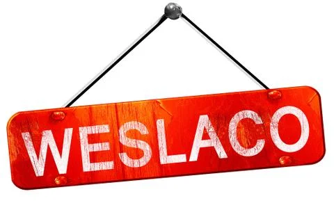 Weslaco, 3D rendering, a red hanging sign Illustrazione stock