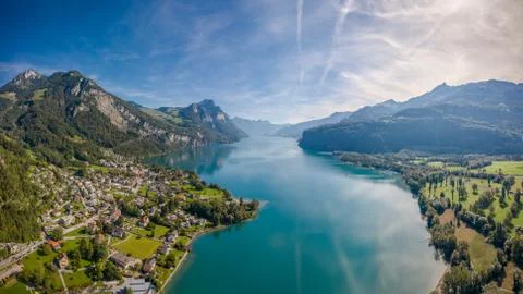 Wessen - Switzerland (aerial panoramic shot) Stock Photos