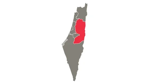 West Bank district blinking red highlighted in map of Israel Stock Footage 252570619