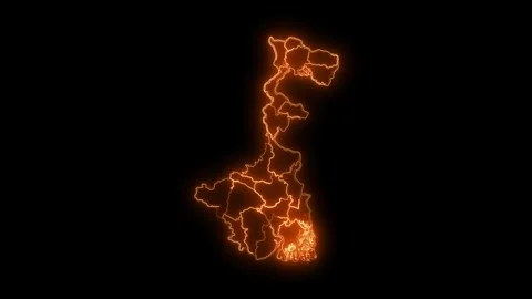 West Bengal Neon Map Glowing State Border India Animation 4K Stock Footage 330998643