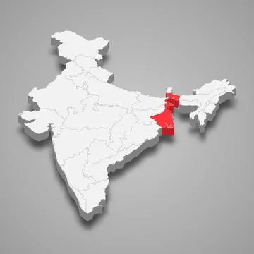 West Bengal state location within India 3d map Stock Illustration