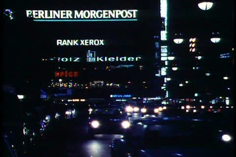 WEST BERLIN, WEST GERMANY, 1988, at night, wide shot, traffic, neon signs Stock-Footage 10920249