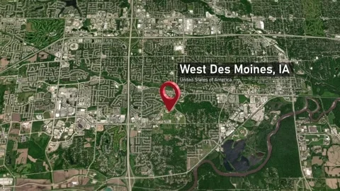 West Des Moines City Map Zoom (IA, USA) from Space to Earth 스톡 동영상 296707828