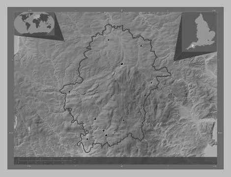 West Devon, England - Great Britain. Grayscale. Major cities Stock Illustration