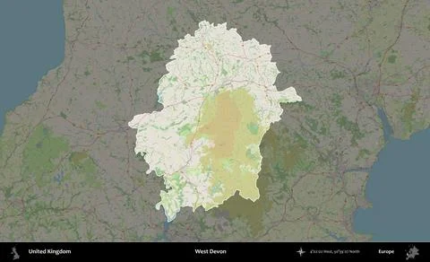 West Devon highlighted, United Kingdom. OpenStreetMap German 스톡 일러스트