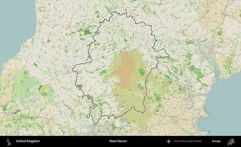 West Devon outlined, United Kingdom. OpenStreetMap French Stock Illustration