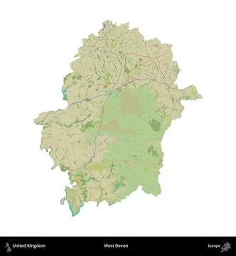 West Devon, United Kingdom, isolated on white. OpenStreetMap Humanitarian 스톡 일러스트