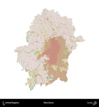 West Devon, United Kingdom, isolated on white. OpenStreetMap Standard Stock Illustration