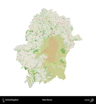 West Devon, United Kingdom, isolated on white. OpenStreetMap French 스톡 일러스트