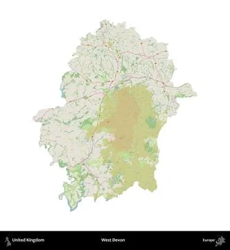 West Devon, United Kingdom, isolated on white. OpenStreetMap German Stock Illustration