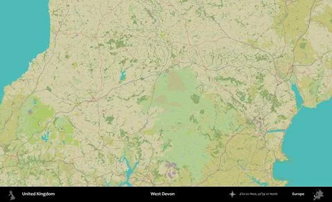 West Devon, United Kingdom. OpenStreetMap Humanitarian Stock Illustration