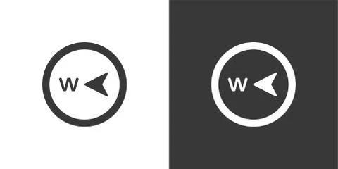 West direction compass. Isolated icon on black and white background. Weather  Stock Illustration