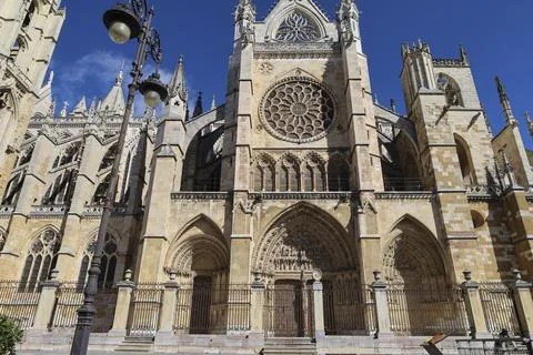 West front of The Cathedral of Leon (Saint Mary of Regla) in Leon city, Spain Photos