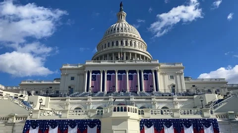 West Front of the US Capitol on the eve of the 2021 Inaugural Ceremonies Stock Footage 154503154