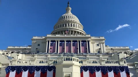 West Front of the US Capitol on the eve of the 2021 Inaugural Ceremonies Stock Footage 154503183