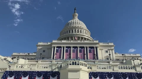 West Front of the US Capitol on the eve of the 2021 Inaugural Ceremonies Stock Footage 154503191