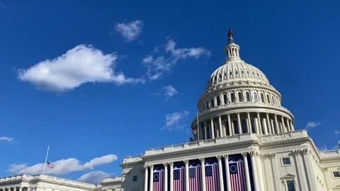 West Front of the US Capitol on the eve of the 2021 Inaugural Ceremonies Video stock 154503198