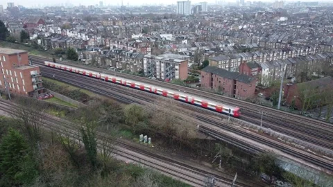 West Hampstead Overground rail tracks, North West London residential area Stock Footage 176544530