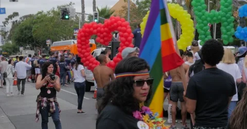 West Hollywood Gay Pride Parade 2016, rainbow colors Stock Footage