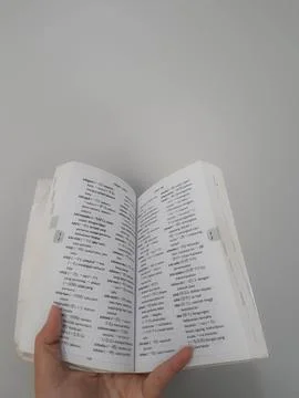 West Java, August 2022. A hand is holding a Japanese-Indonesian dictionary fo Foto stock