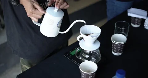 West Java Indonesia, December 1, 2021 : Making Coffee Cafe Barista Apron Stock Footage 170709101