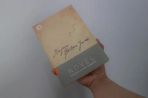 West Java, Indonesia on July 2022. A hand is holding a novel which is very .. Foto stock