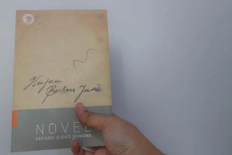 West Java, Indonesia on July 2022. A hand is holding a novel which is very .. 스톡 사진
