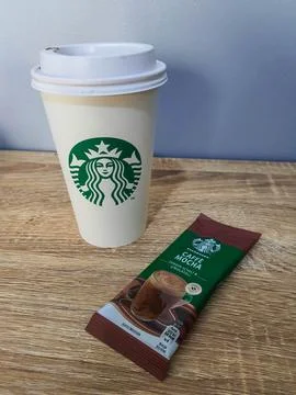 West Java, Indonesia on October 2022. One sachet of Starbucks premium coffee  Stock-Fotos