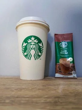 West Java, Indonesia on October 2022. One sachet of Starbucks premium coffee  Stock Photos