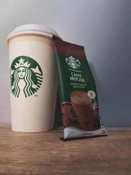 West Java, Indonesia on October 2022. One sachet of Starbucks premium coffee  Stock-Fotos