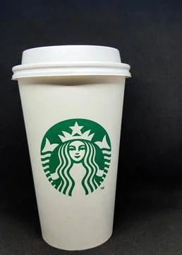West Java, Indonesia in October 2022. A white paper cup with the starbuck log Fotos Stock