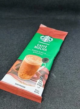 West Java, Indonesia on October 2022. One sachet of Starbucks premium coffee  Stock-Fotos