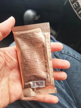 West Java, Indonesia in October 2022. A hand is holding a Turkish coffee sach 스톡 사진