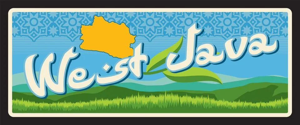 West Java Indonesian province, old travel plate Stock Illustration