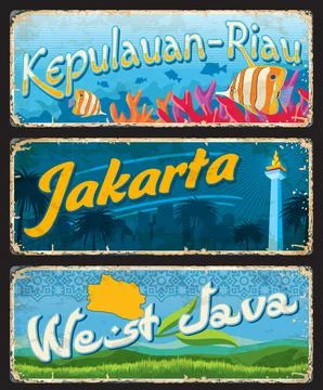 West Java, Jakarta and Kepulauan-Riau tin signs Stock-Illustration