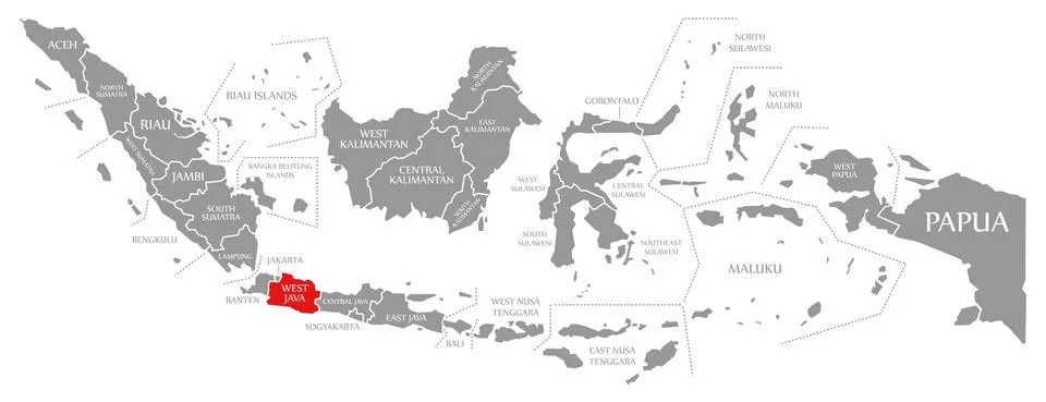 West Java red highlighted in map of Indonesia Stock Illustration