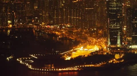 West Kowloon at night Stock Footage 9654792