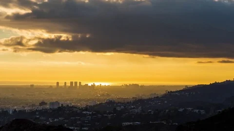 West Los Angeles, Beverly Hills, Santa Monica Golden Hour Light Timelapse Stock Footage