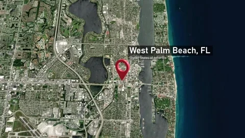 West Palm Beach City Map Zoom (FL, USA) from Space to Earth Video stock 296701434
