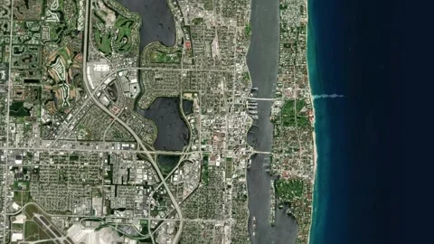 West Palm Beach City Map Zoom (FL, USA) from Space to Earth (no pin, no text) Vídeo Stock 339747376