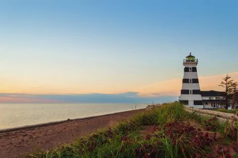 West Point Lighthouse at dusk Stock Photos