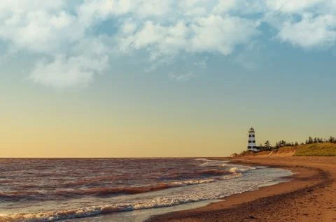 West point lighthouse at sunset Stock Photos
